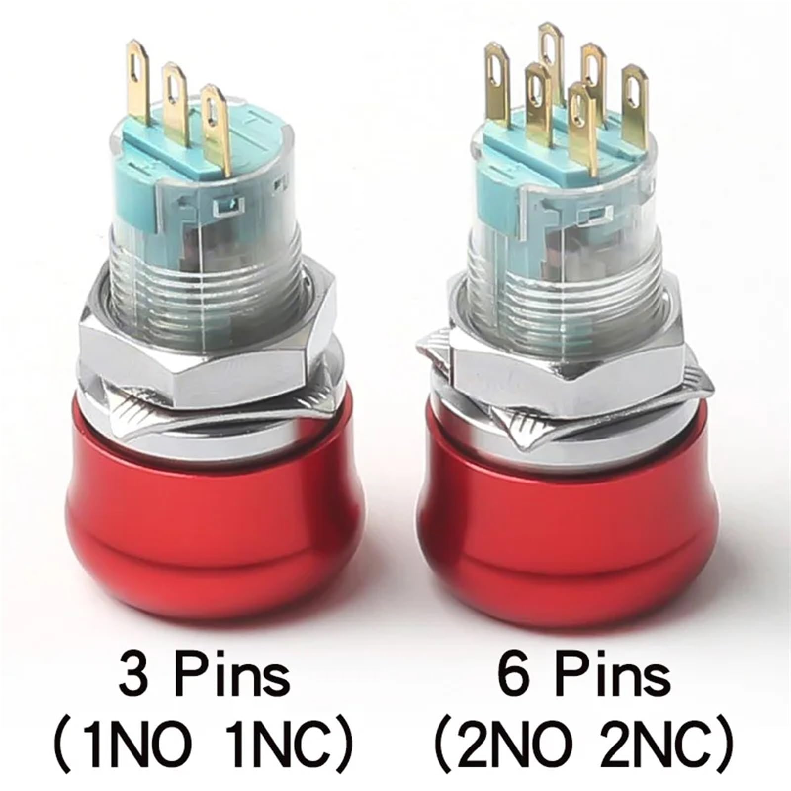 Bouton d'arrêt d'urgence en métal, 16mm, 19mm, 22mm, interrupteur, étanche, autobloquant, 3 broches, 6 broches, tête de champignon(STOP Style,16mm,1NO1NC)