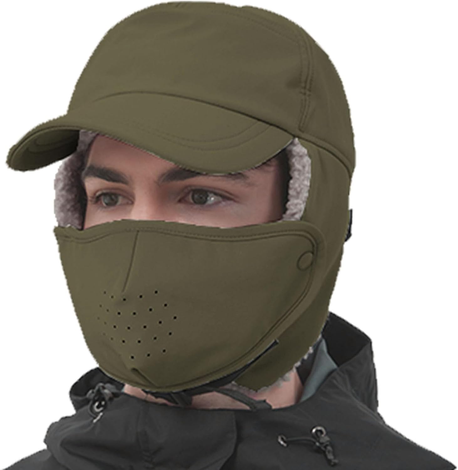 Trapper Hat for Men Women Waterproof Winter Warm Baseball Cap with Ear Flaps and Mask - Image 2
