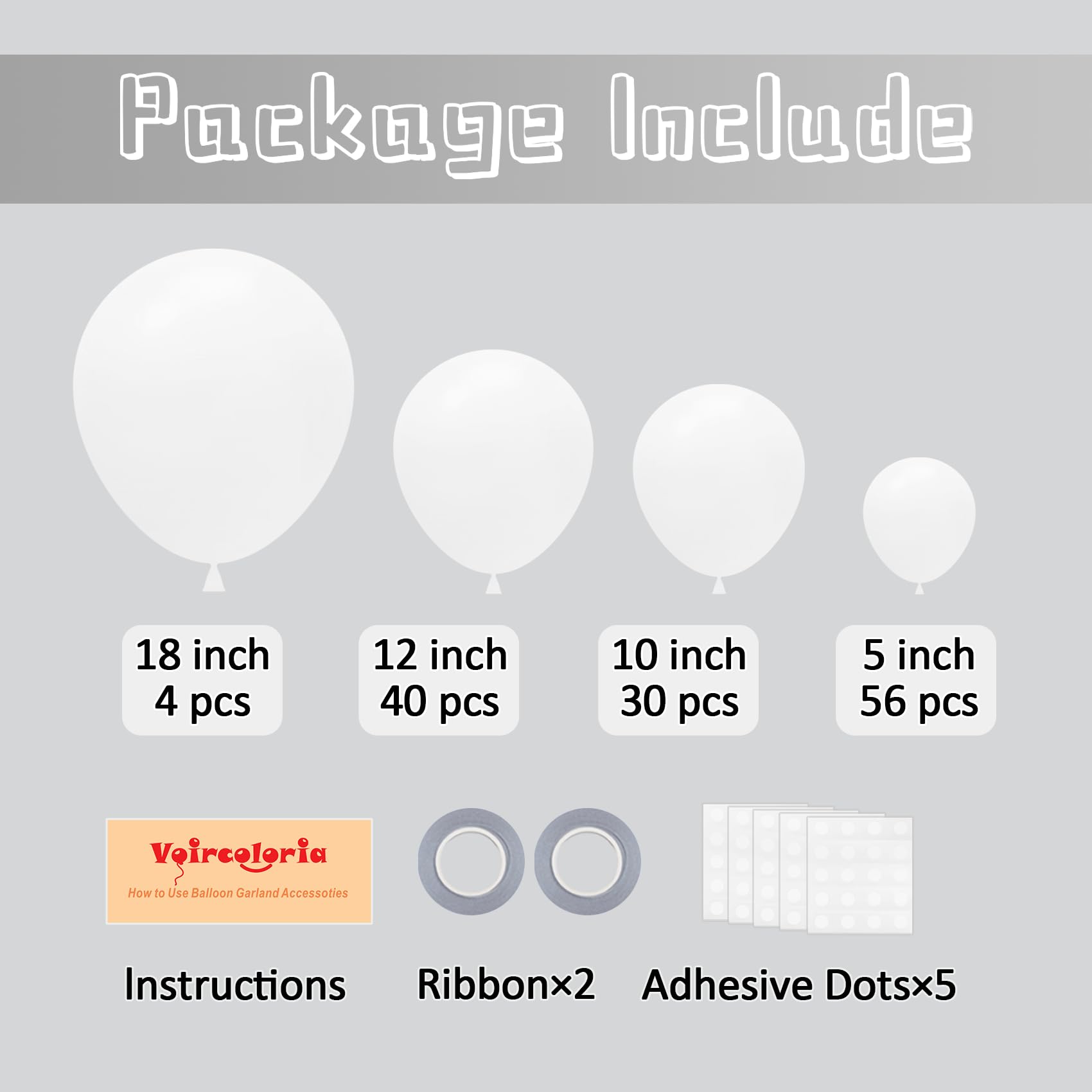 Voircoloria 130pcs White Balloons Different Sizes 18