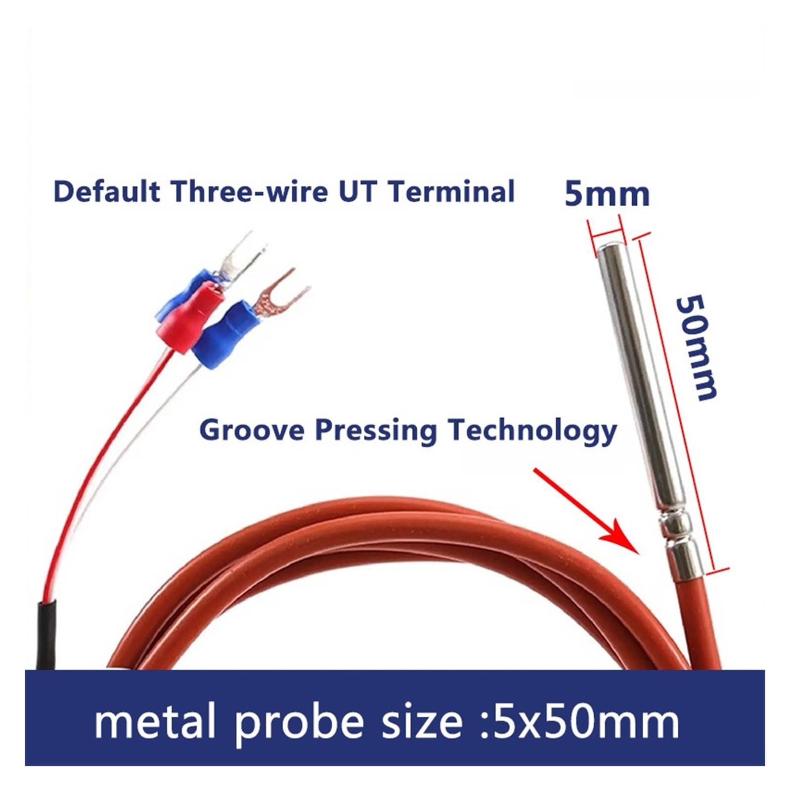 Sensor de temperatura a prueba de agua PT100 PT1000, sonda RTD, Detector de resistencia de platino, Cable de silicona de 3 hilos | PT100 Type with 8m