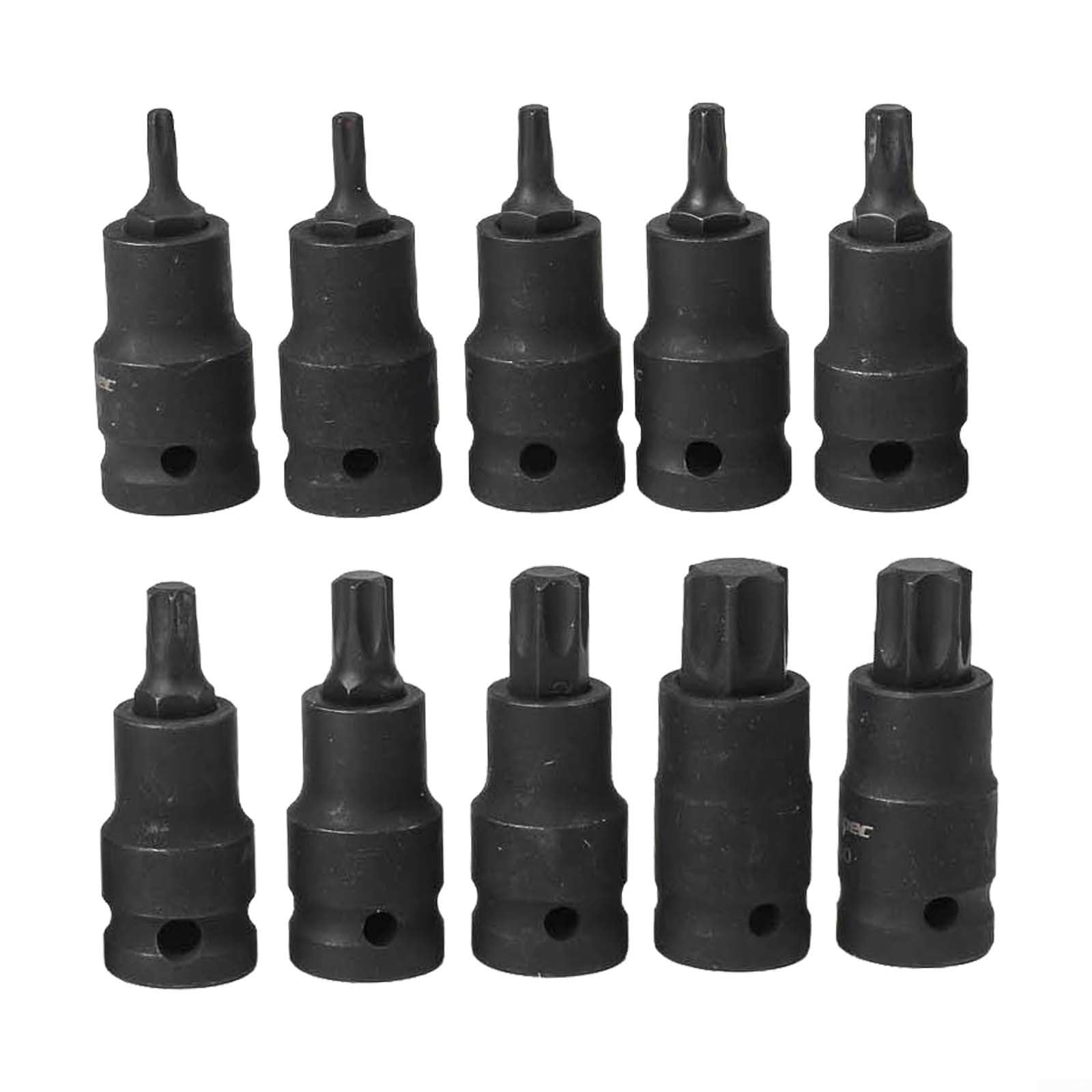 Vanadio T20t70 - Set di chiavi e chiavi a bussola in acciaio per attacco compatibile da 1/2" con adattatore Torx cromato, 10 pezzi