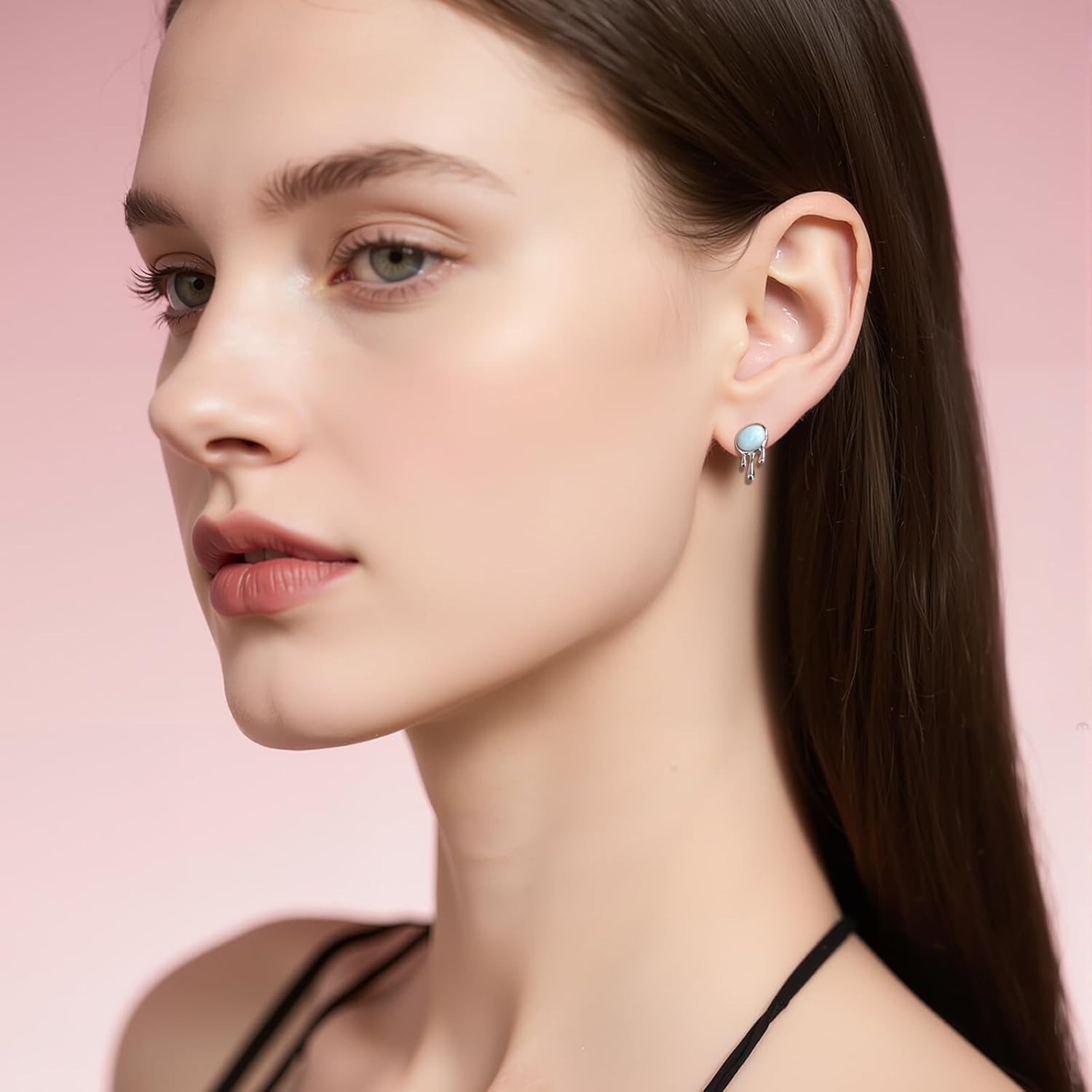 Gemsme Blue Larimar Stud Earrings - 925 Sterling Silver Natural Larimar Hypoallergenic Earrings Jewelry for Women - Image 5