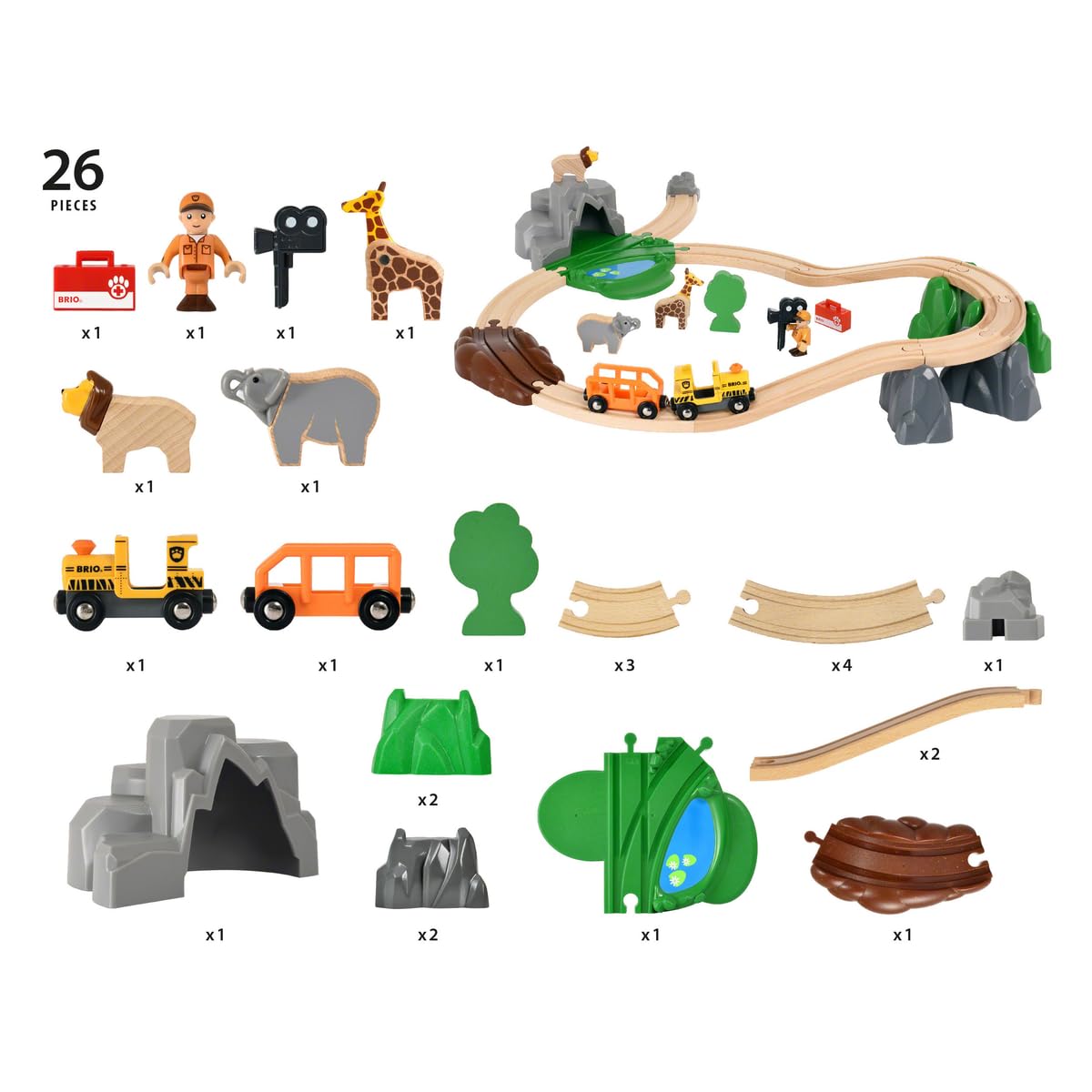 BRIO World - Set Avventure Safari, Set Costruzioni Trenino in Legno, Giocattolo per Bambino e Bambina 3+ Anni
