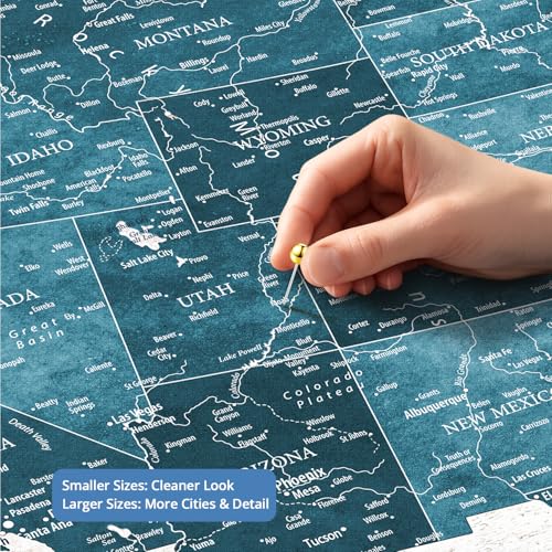 Image of IPIC - Custom USA Map Wall Art, Push Pin Travel Map with Custom Names to Track Your Travels, Vintage Teal Farmhouse Style Framed Canvas Wall Decor for Home, Office or RV, Ready to Hang