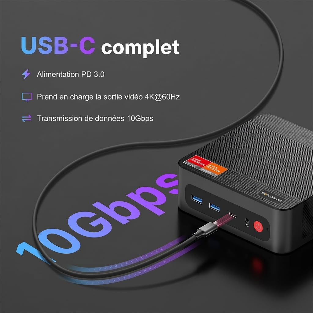 BOSGAME P4 Ultra Windows 11 Pro Business Mini PC AMD Ryzen 7 7730U, 8 cœurs, 16 Threads, jusqu'à 4,5 GHz, 16 Go de RAM DDR4, SSD 1 to, Triple écran 4K@60Hz, HDMI, Type-C, USB3.2, LAN, Wi-FI 6E, BT5.2