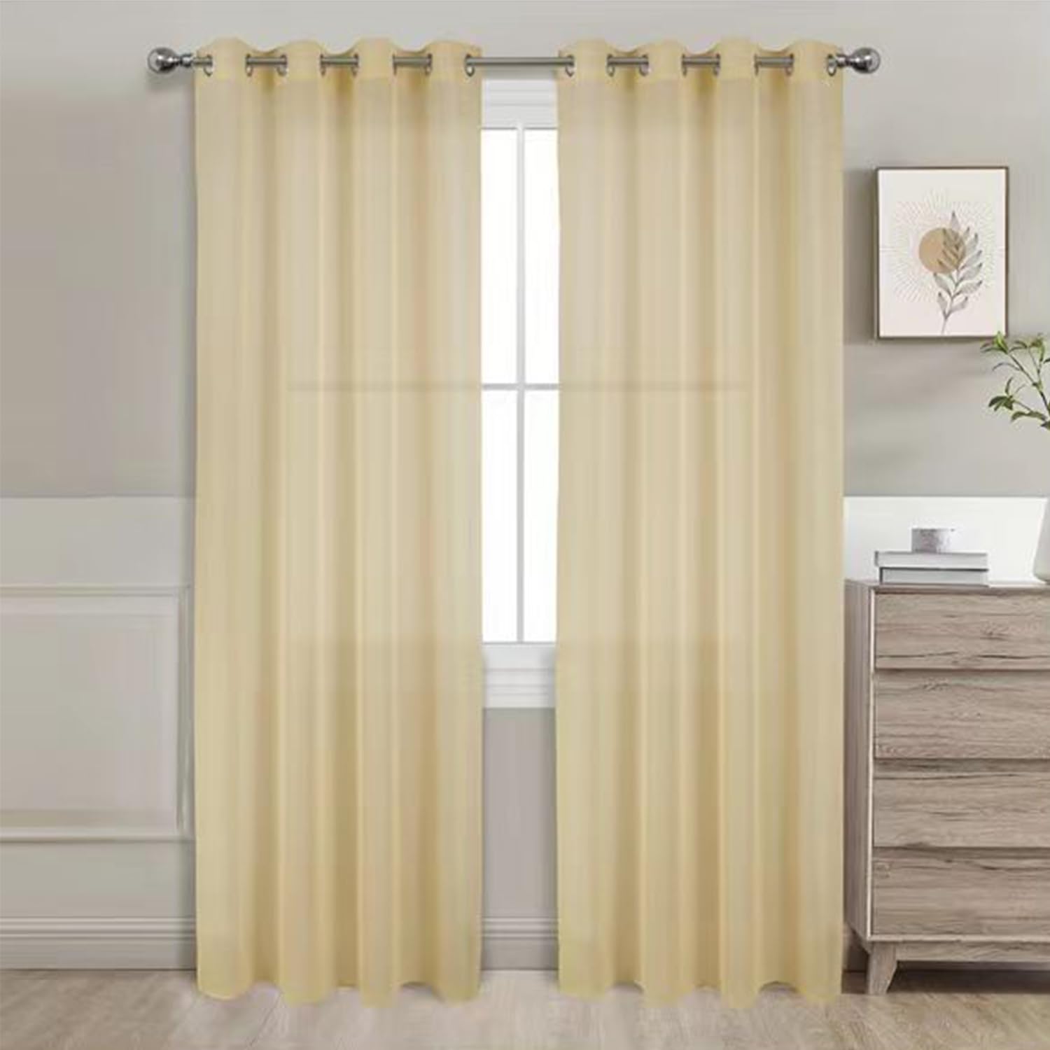 GREATOYAR Cortinas Salon Modernas, Cortinas Visillos Liso, Translúcidas Visillos, Cortinas Poliéster, Cortinas para Sala Cuarto Dormitorio Comedor Cocina Salón, 2 Piezas, 140x260cm, Beige