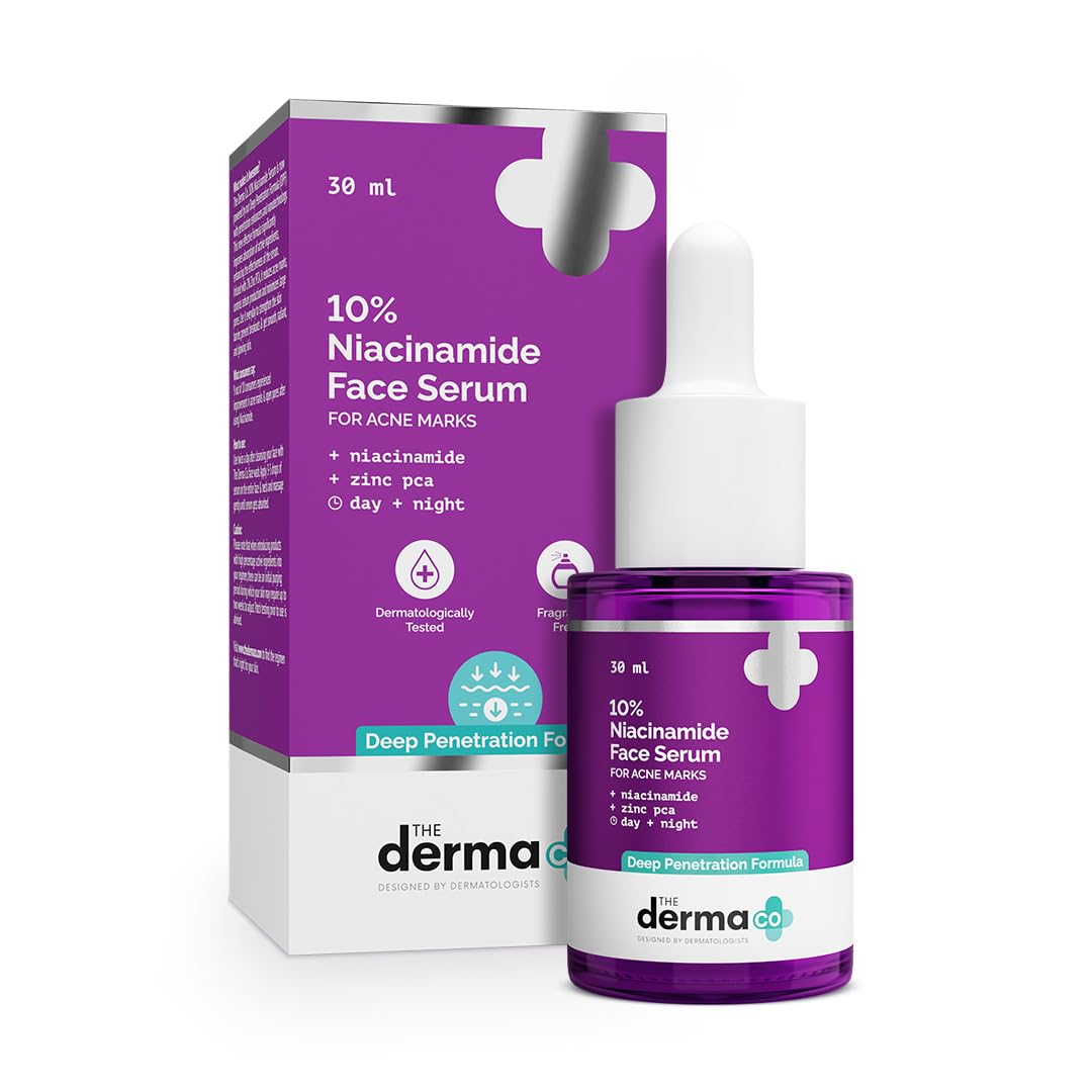 The Derma Co 10% Niacinamide Serum with 2% Zinc, Powered by Deep Penetration Formula™ | Fades Acne Marks, Controls Oil & Reduces Dark Spots | 30 ml
