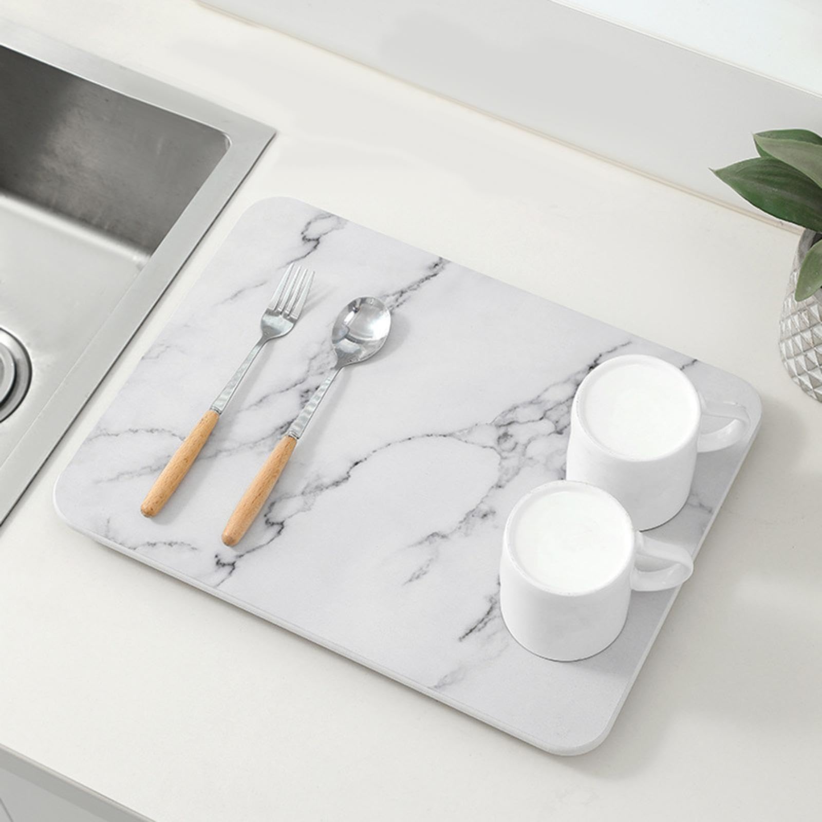 Tapis Égouttoir Vaisselle Diatomite Support Séchage Rapide Protection Antidérapante Surface Absorbante Nettoyage Pratique pour Cuisine, blanc