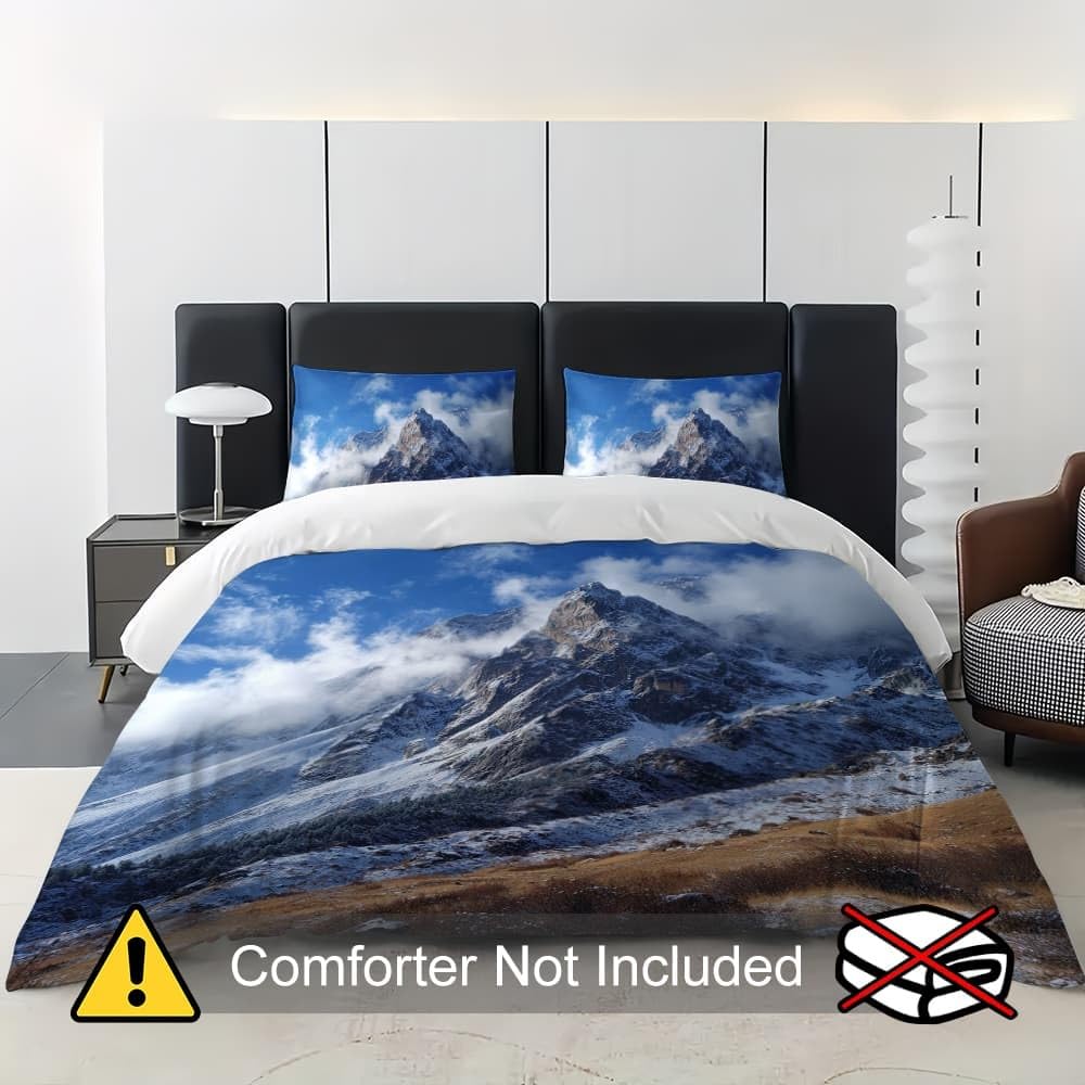 Paesaggio Di Praterie Montane Innevate Copripiumino 2 Persona con Cerniera 240x220 cm Paesaggio Set Biancheria da Letto in Microfibra, Lavabile in Lavatrice, per Bambini, Adolescenti e Adulti