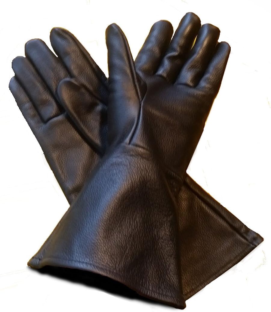 Leather Gauntlet Gloves Black Medium (med) Long Arm Cuff