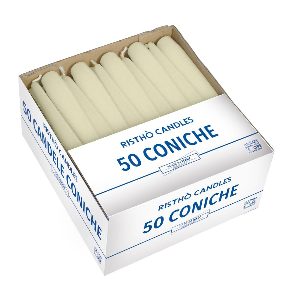 3 paquetes de 50 velas cónicas diámetro 2,2 cm altura 21 cm (150 velas) - Color marfil - Duración 5 horas - Estándar para candelabro - Cereria Di Giorgio