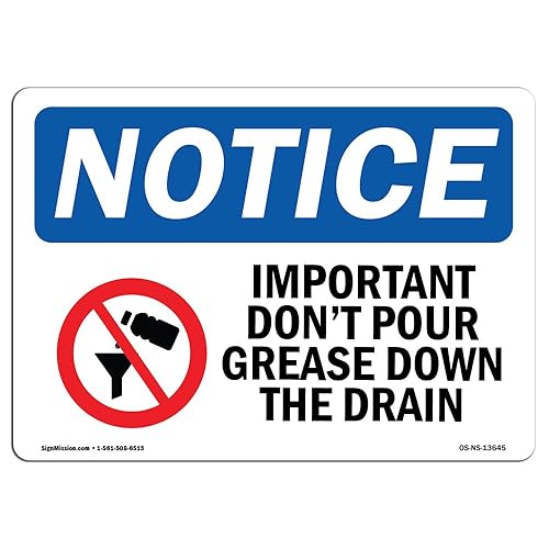 OSHA Notice Signs - Important Don't Pour Grease Sign with