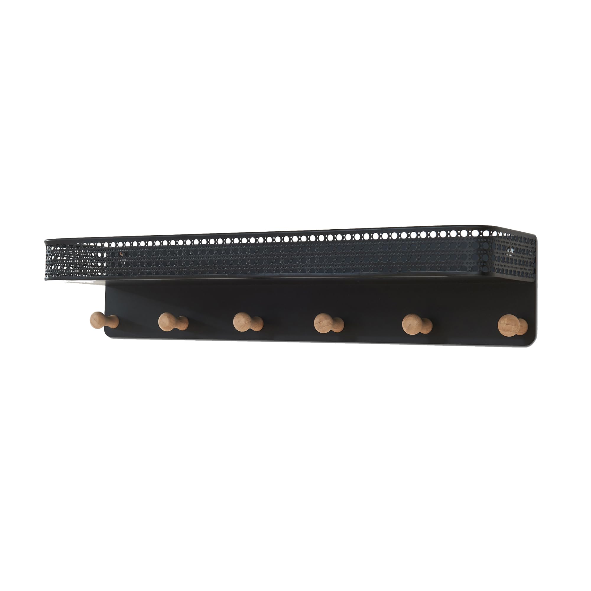 [en.casa] Perchero de Pared Jäller con 6 Ganchos y 1 Estante con Borde Colgador para Prendas Bolsos para Recibidor Oficina Dormitorio Orden y Estilo Metal Bambú 60x14x12cm - Negro