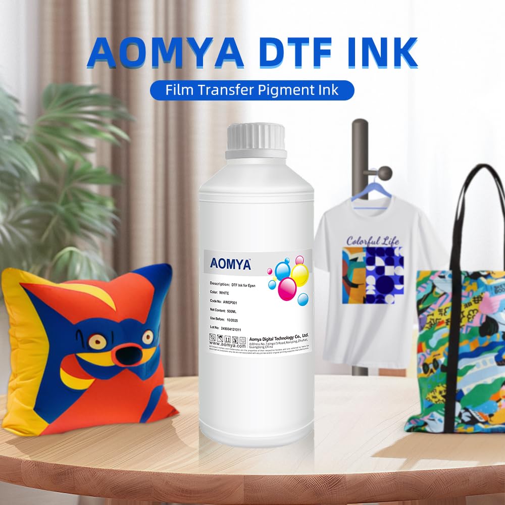 Aomya DTF Ink 500 ml x 6 pezzi, inchiostro di trasferimento DTF per pellicola PET compatibile per testine di stampa installate stampanti DTF L1800 R1390 DX5 DX7 ET-4800 ET-8550 XP15000 I3200 4720