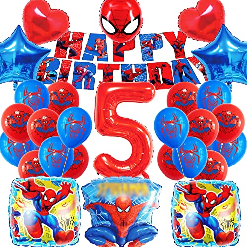 Décoration Anniversaire Ballon 5 ans NOVBAON, 2023 Decoration Anniversaire Spider Hero Enfant, Deco Garcon et Fille 5e Anniversaire, Ballon Chiffre Anniversaire de FêTe pour Enfants (5e anniversaire) Cover