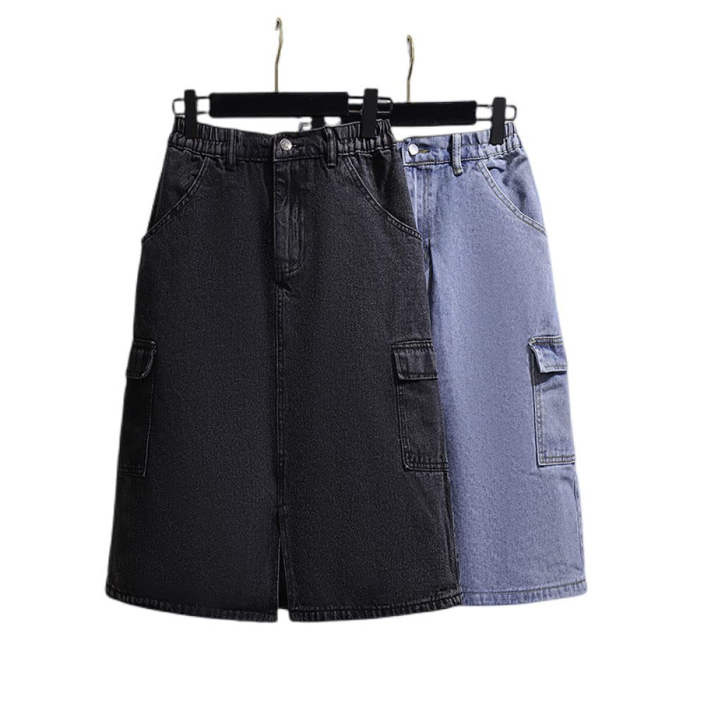 Gonne da Donna,Gonna Midi da Donna Nera Gonna in Denim Carico con Spacco Elastico A Vita Alta con Tasca Plus Size A-Line Gonne Lunghe Diritte Casual per Ragazze Signore,XL