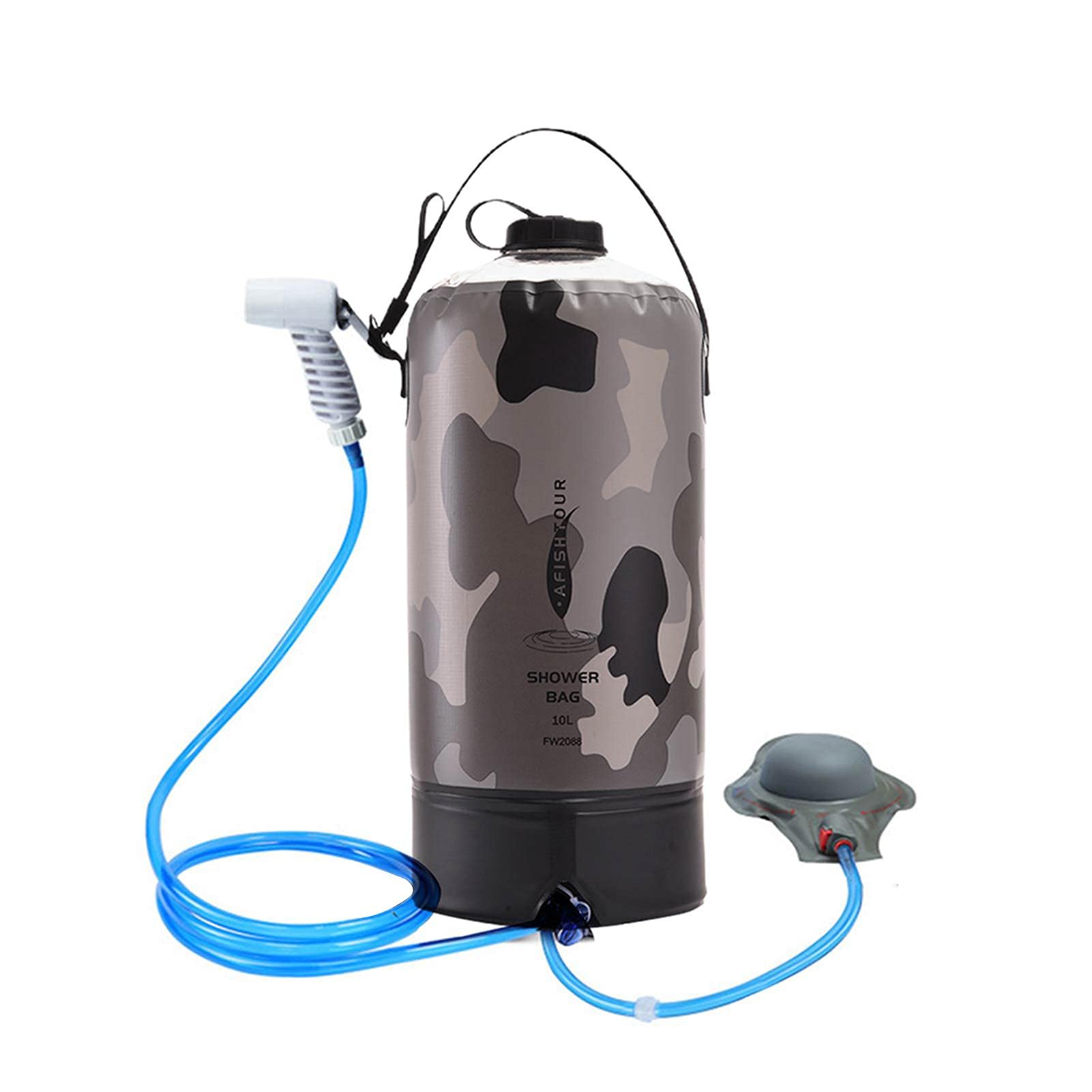 Bolsa de Ducha para Acampada de 10L, Bolsa de Ducha Solar Portátil con Fácil Control de Agua, Bomba de Aire Mejorada para Acampar Al Aire Libre (Ceniza)