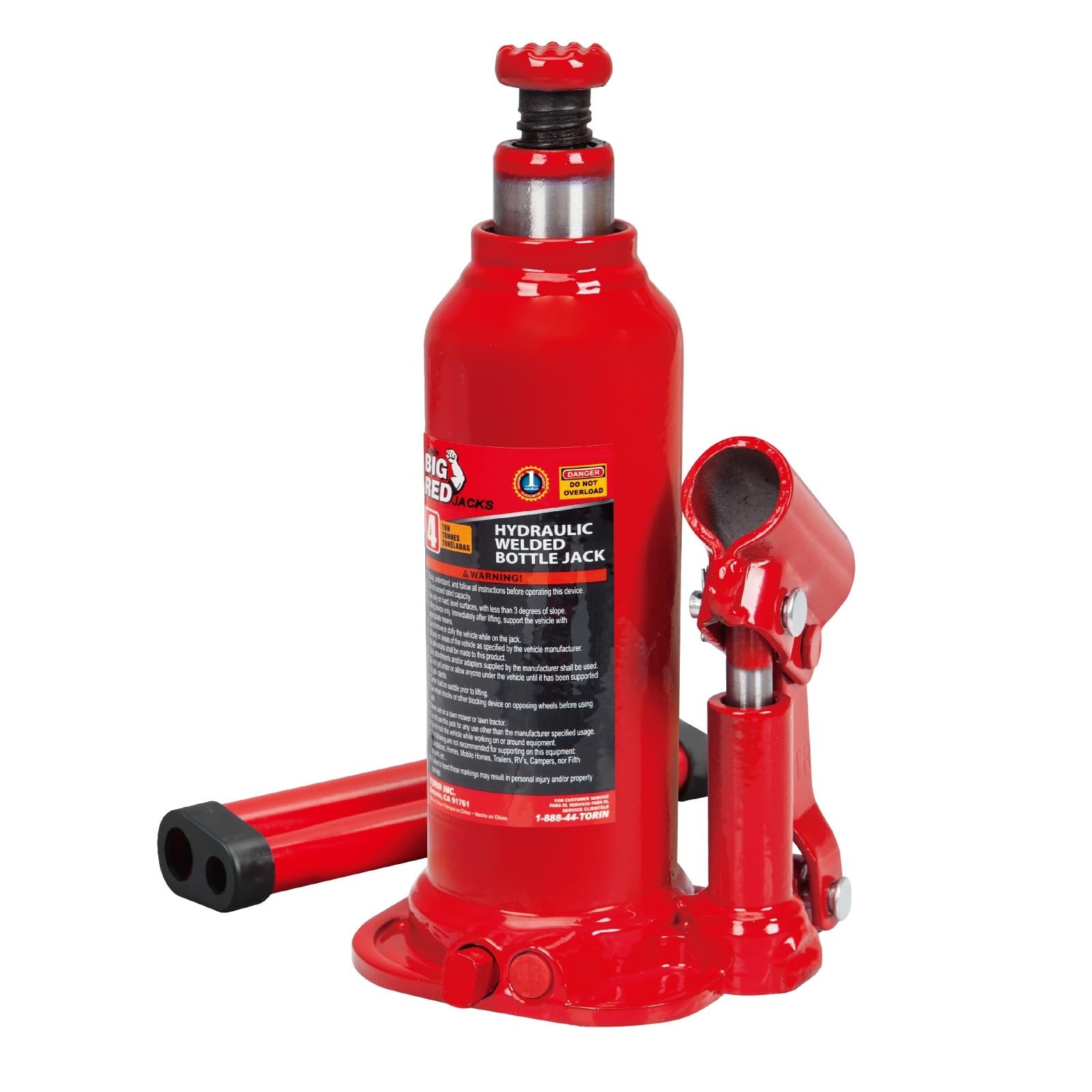 BIG RED T90403B Torin Hydraulic Welded Bottle Jack, 4 Ton (8,000 lb) Capacity, Red