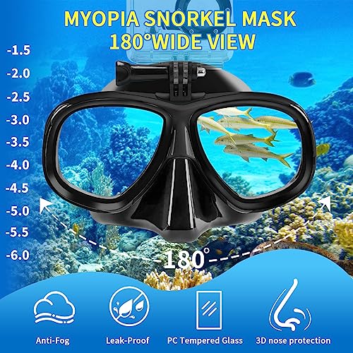 Nearsighted Snorkeling Gear for Adults Youth, Professional Shortsighted Full Dry Top Silicone Snorkel Set, Anti-Fog Diving Mask with Detachable Camera Mount for Scuba Diving, Spearfishing, Freediving - image 2