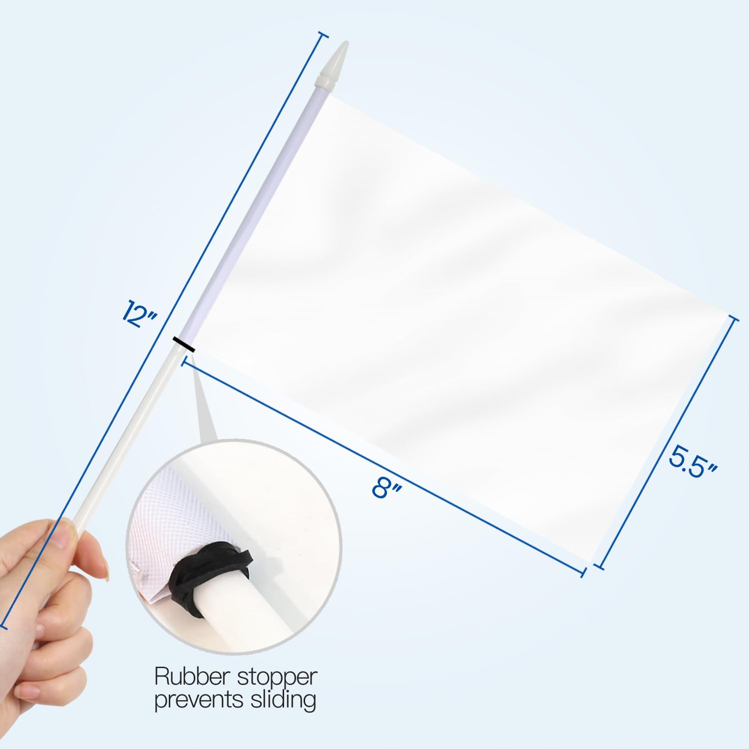 Anley White Mini Flag 12 Pack-ręczne małe miniaturowe solidne białe puste flagi na patyku-odporne na blaknięcie i żywe kolory-5.5x8 cali z solidnym słupem i włócznią