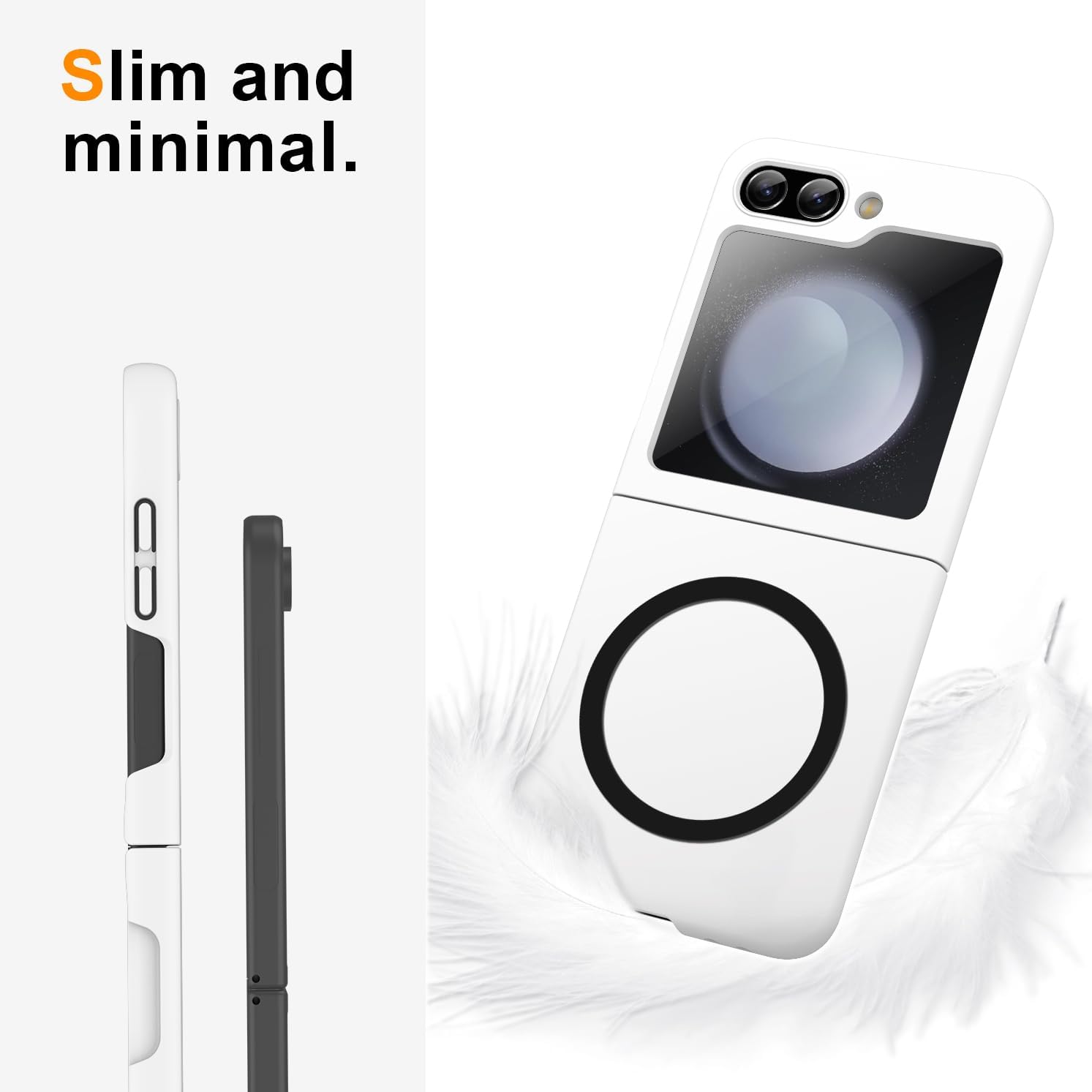 Magnetic for Galaxy Z Flip 3 5G Case,Lightweight,Slim Fit Drop Protection Rugged Shockproof Cover for Samsung Galaxy Z Flip 3 5G, Hard PC Shockproof Protective Phone White 7-Z Flip3-04