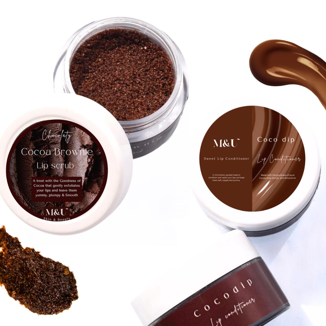 M&U Lip Scrub | 100% Vegan Treats dark and dry lips Heal chapped lips For Men & Women (Combo of Chocolate Lip Balm and Lip Scrub)