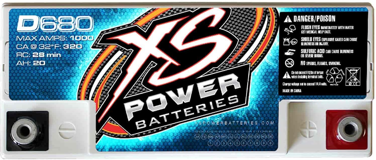 XS Power D680 1000 Amp AGM Battery with M6 Terminal Hardware - 12 Volt 20Ah 370CA Deep Cycle AGM Powercell for Car Audio Systems and Performance Cars
