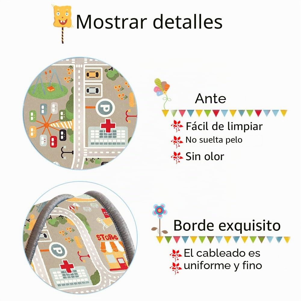 Alfombra para niños Alfombra de Juego Street Car Universo Animal Azul Verde Gris Gris 10 Tamaños