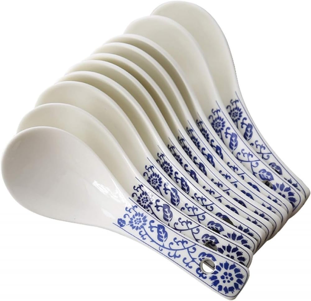 Łyżki do zupy chochla ręcznie malowana niebiesko-biała porcelanowa ceramiczna łyżka do zupy zestaw domowych łyżek do zupy zestaw 13 cm długie chochle do serwowania - 10 szt. 13 cm