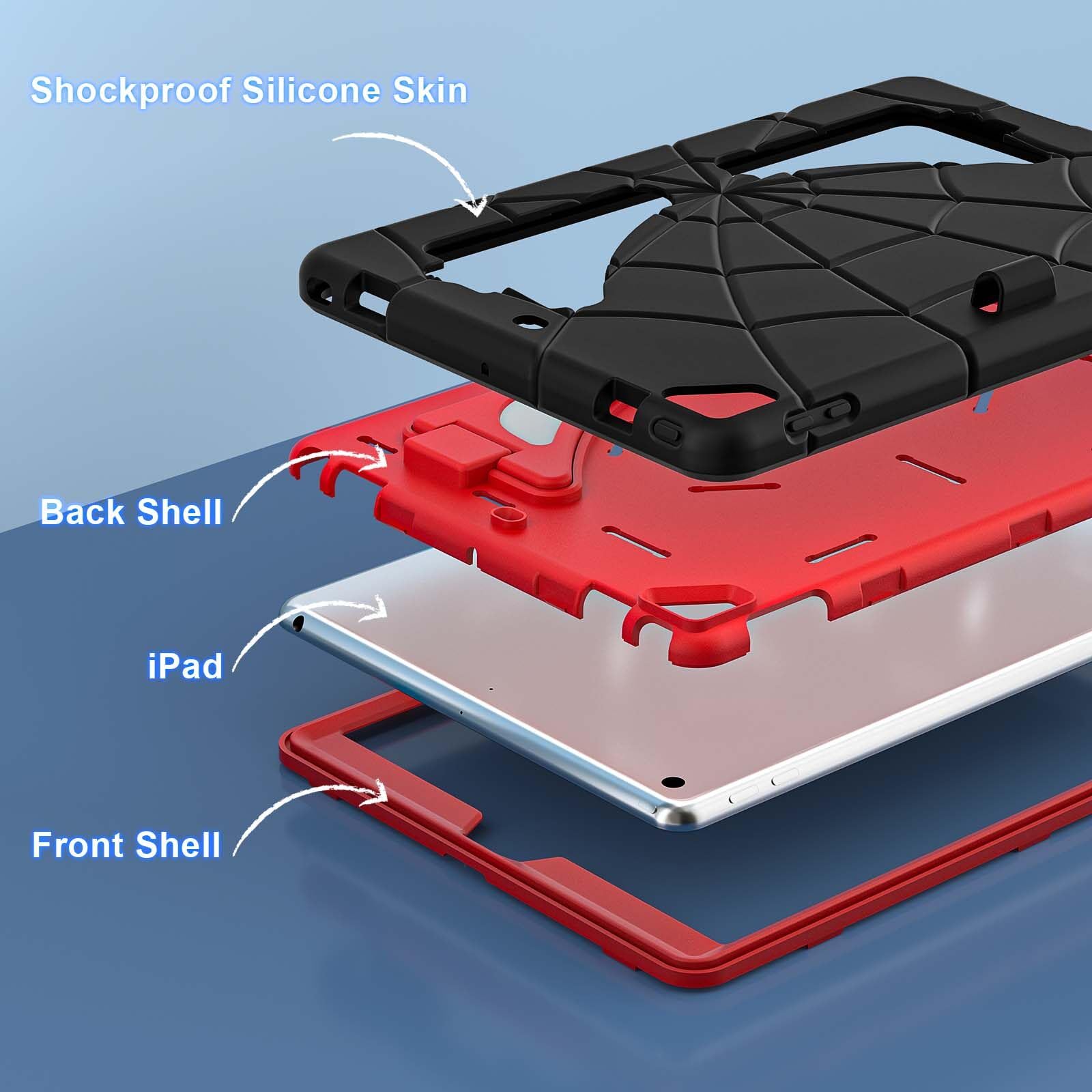 AKABEILA Étui pour tablette Apple iPad 10.2 9{^>e<^} 2021 8{^>e<^} 2020 7{^>e<^} 2019, coque de protection légère et résistante aux chocs avec béquille porte-stylo pour enfants, garçons, bébés