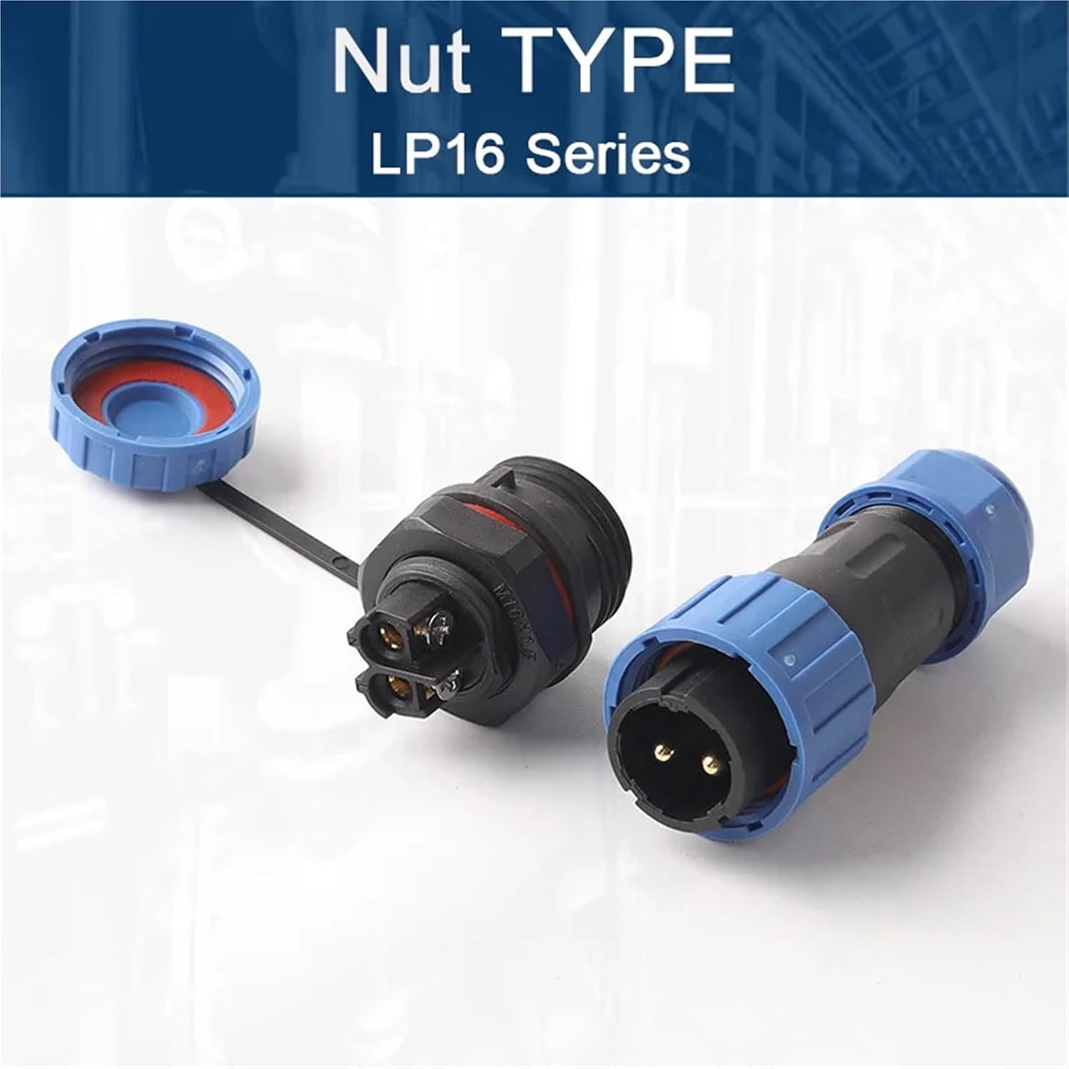 LP/SP16 F Cable Connector 2/3/4 Pin Docking/Nut/Flange IP68 Aviation Socket Male Female Outdoor Panel Mounted 1Pcs(Nut Type,1 SET_4P)