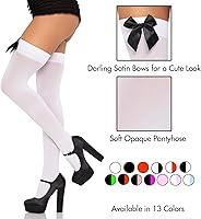 Vista 14 de Leg Avenue Muslos altos de satén con lazo para mujer blanco/rosa claro