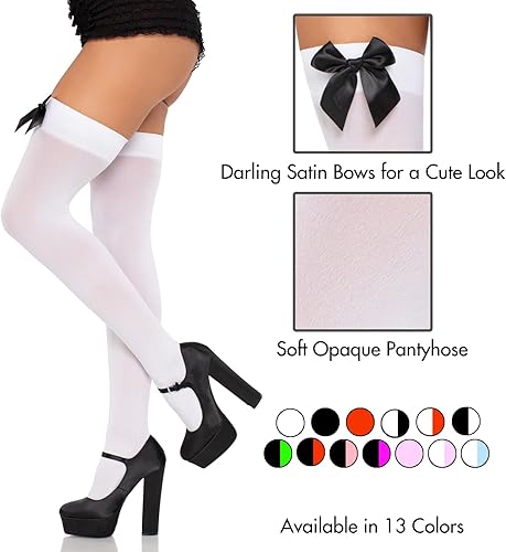 Vista 14 de Leg Avenue Muslos altos de satén con lazo para mujer blanco/rosa claro