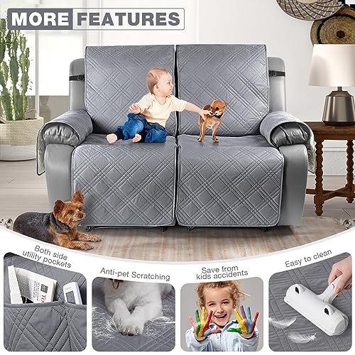 Image of TAOCOCO 100% Waterproof Oversized Recliner Cover, Non-Slip Split Loveseat Cover With Elastic Straps for Kids Pets (Oversized 2 Seater, Gray)