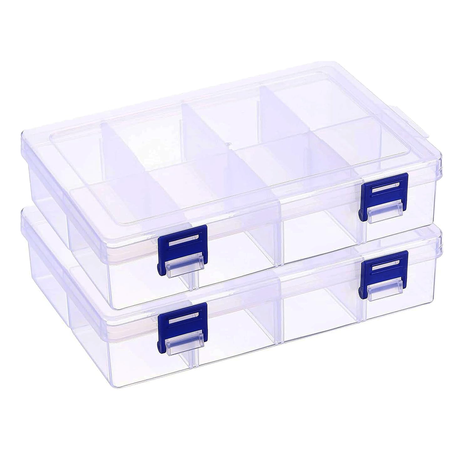 Dolaso 2 Pcs Bead Storage Box, Earring Jewellery Organisers, Compartment Storage Boxes, Plastic Organiser Box with 8 Adjustable Dividers Containers