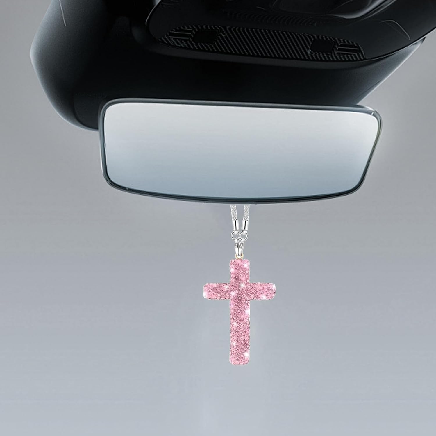 Rhinestone Cross Rearview Mirror Ornament, Pink image 4