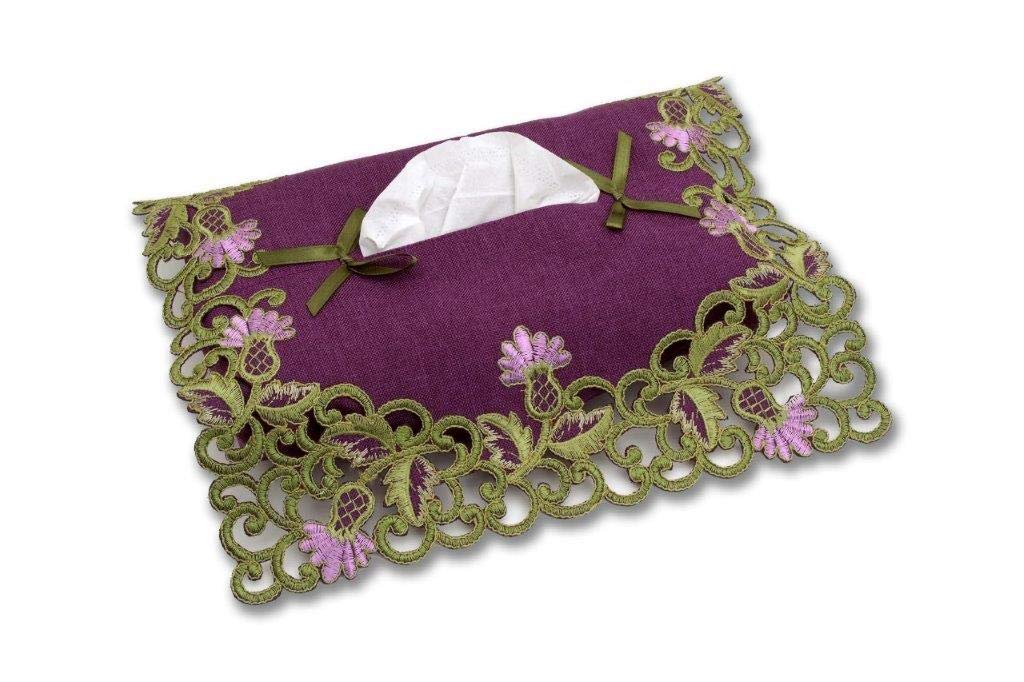 Justina Claire Purple Tissue Box Cover In A Glencoe Thistle Design.