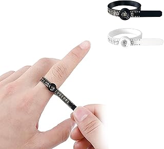 2 Pack Ring Sizer Measuring Tool with Magnifier, Adjustable Finger Gauge for Sizes 1-17, Clear Scale Ring Sizer for Jewelry Measurement, Black & White