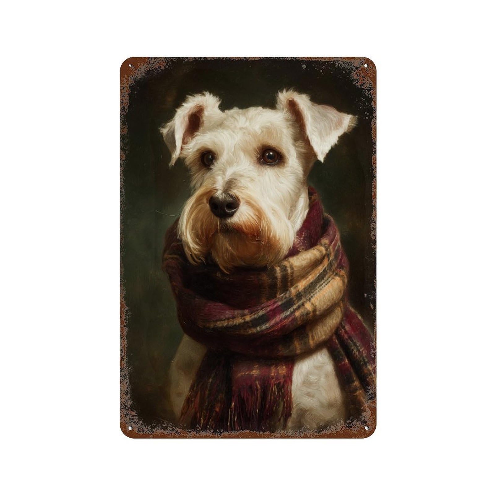Vintage Metal Tin Sign Winter Dog Scarf Accessories 11.8"x7.9", Classic Wall Plaque for Pub, Kitchen And Man Cave Decor