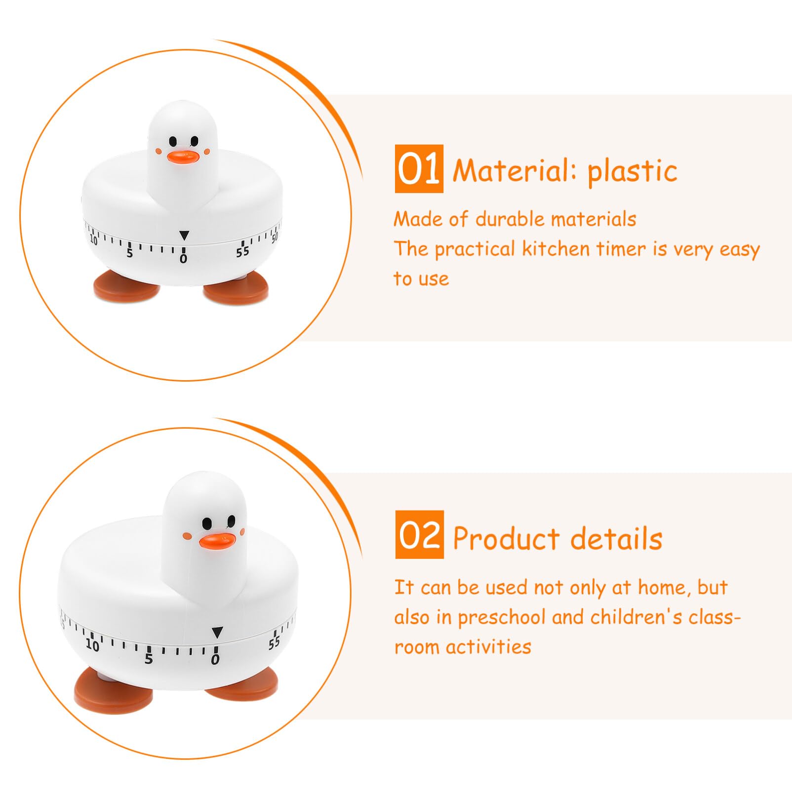 DOITOOL Kitchen Timer, Mechanical Timer, Baking, Shape Cooking, 60 Countdown, Cooker Reminder (White), 6.8x6.5cm - Image 2
