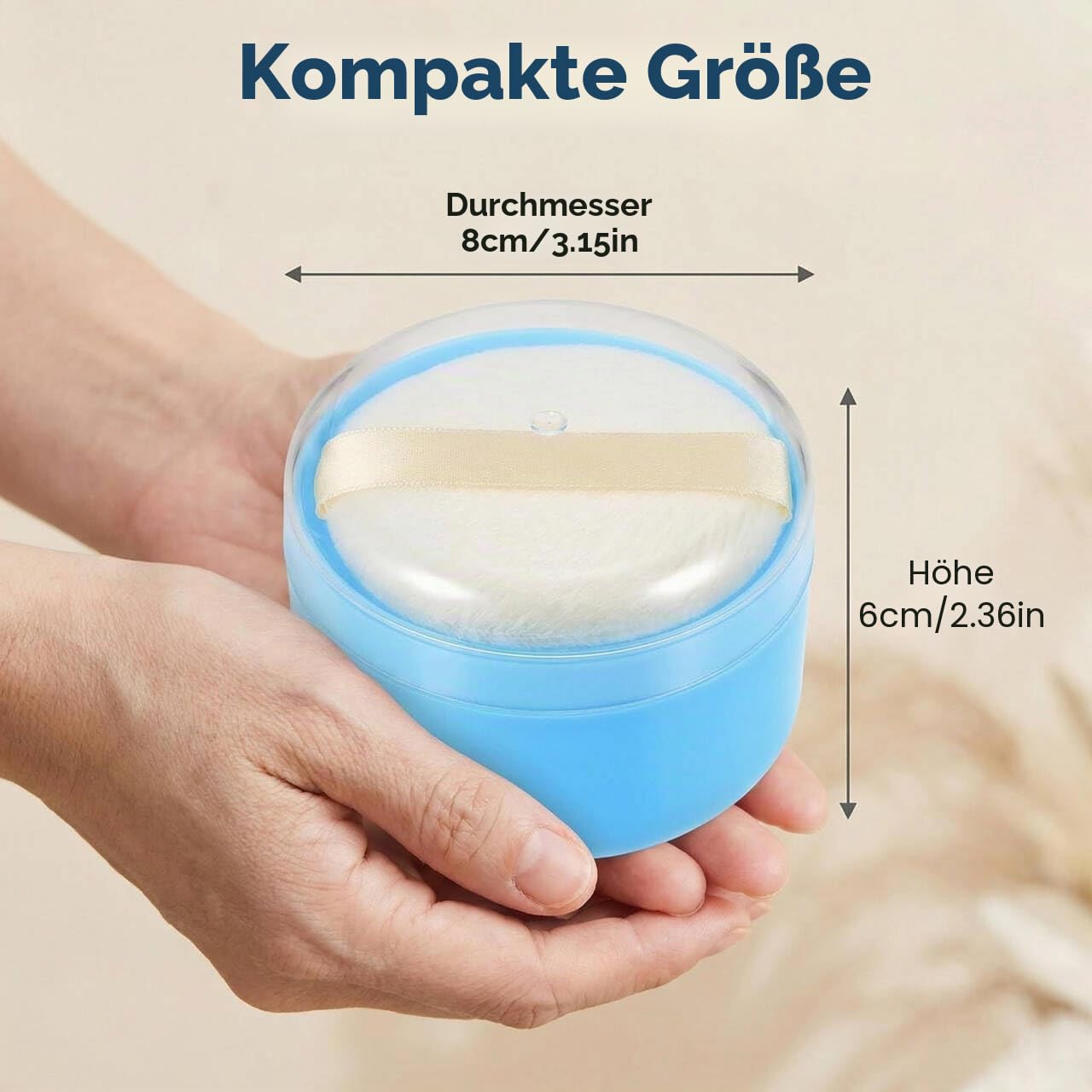Talkum Puderquasten-Box, Baby-Puderquasten-Box, leerer Körperpuderbehälter, mit Puderquasten und Sieb, perfekt für Reisen, Blau