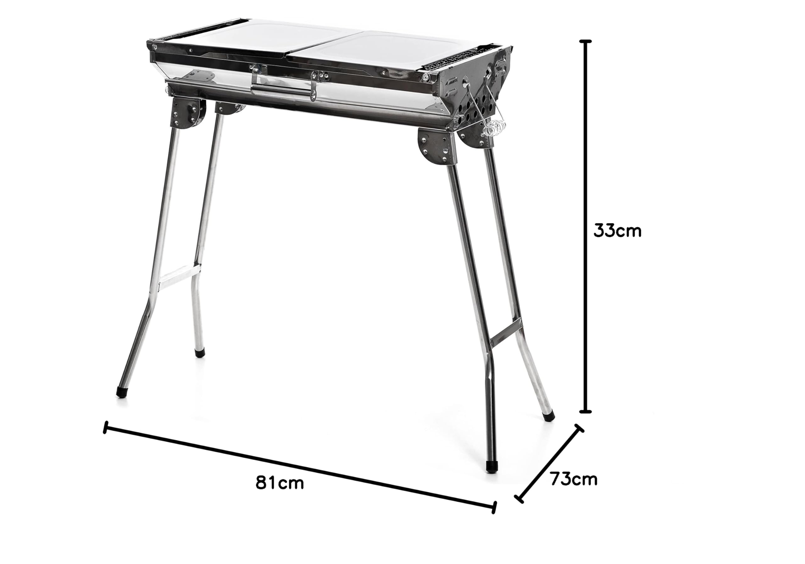 InnovaGoods® Zusammenklappbarer Holzkohlegrill aus Edelstahl, Tragbar, Leicht zu reinigen, ideal für Picknicks, Camping, Garten, Strand. Rostfreier Stahl.