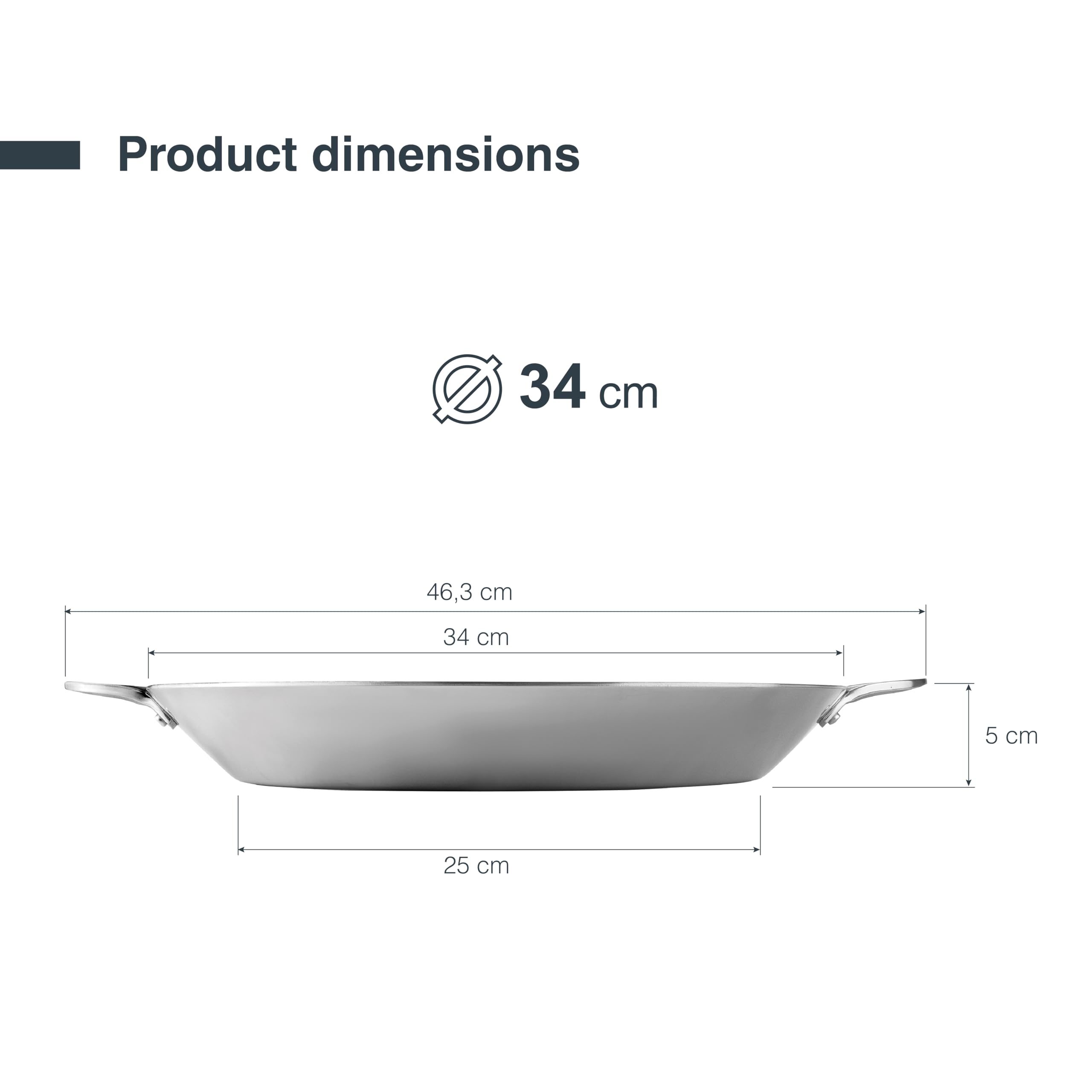 LACOR - 60833 - Plat Paella Induction, Poele Paella TriChef, Technologie TriLayer, Antiadhésif Quantanium, Poignées Inox, Induction, 5 Portions, Nettoyage Facile, ø 34 cm et Hauteur 5 cm