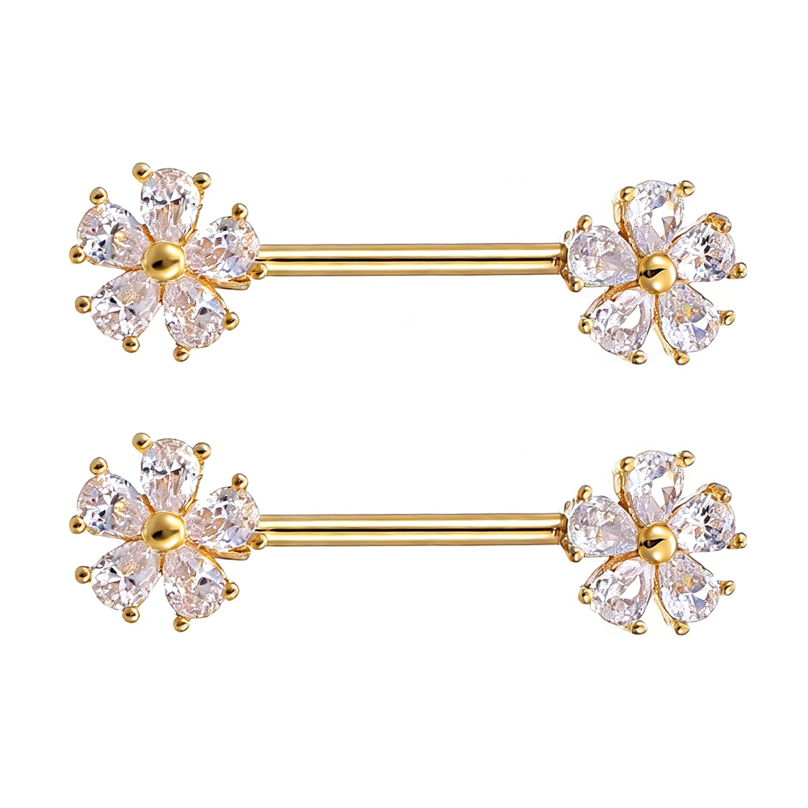 14g Brustwarzenpiercing Set Mit Zirkonia-Blumen 316l Chirurgenstahl Funkelnde Brustpiercing Nippel Brustwarze Piercing Ring Schmuck Für Damen Und Herren - 1
