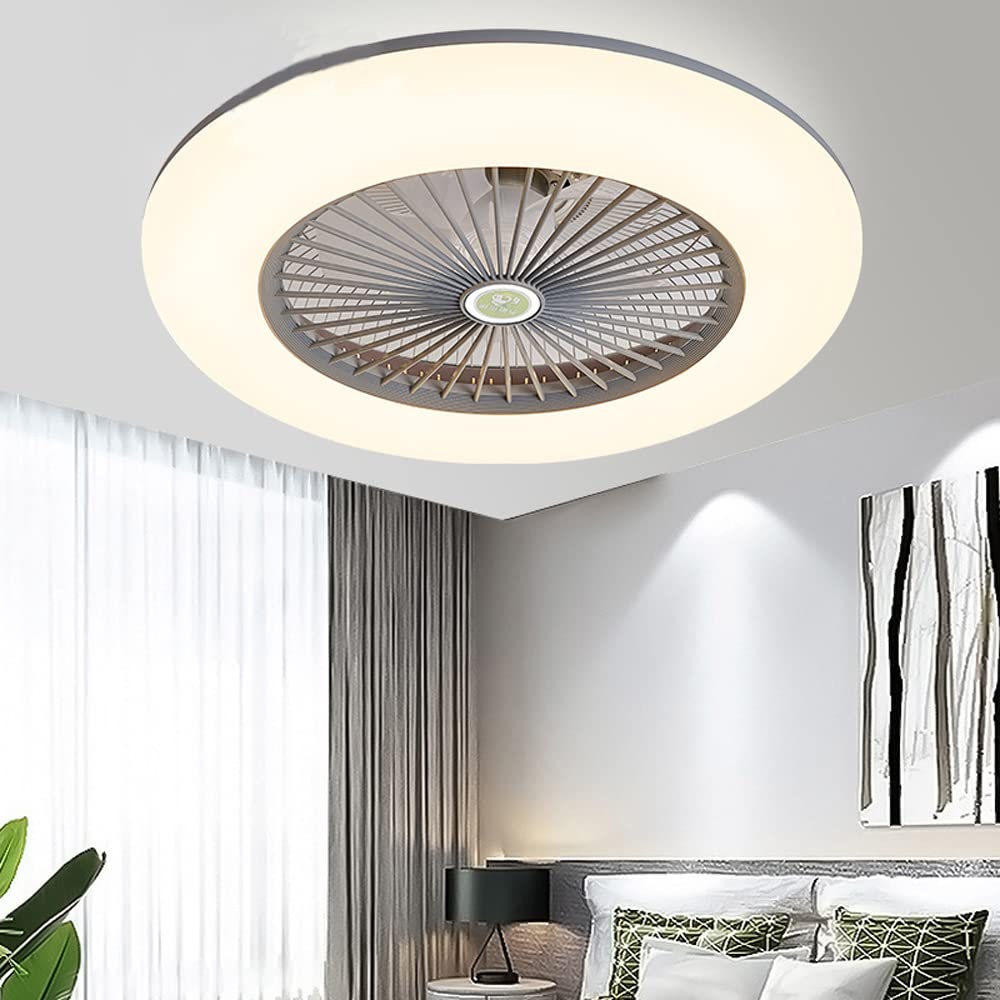 Ventilador de techo empotrado grande de 55 cm para interiores modernos con luces Control remoto Ventilador de techo sin aspas cerrado de perfil bajo, para dormitorio, habitación, espacio peque