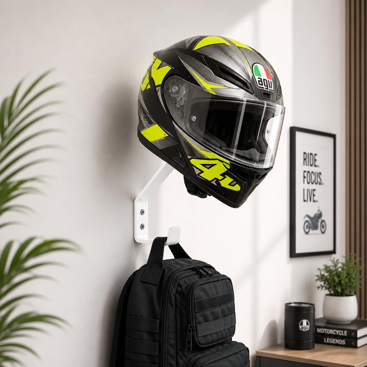 L3 MODZ Wall-Mountable Helmet Holder White (Pack of 1) | Heavy-Duty Metal Helmet Hanger for Motorcycle Helmets | Multi-Purpose Wall Hook for Riding Gloves, Jacket, Backpack & Keys | Easy Installation-image-25