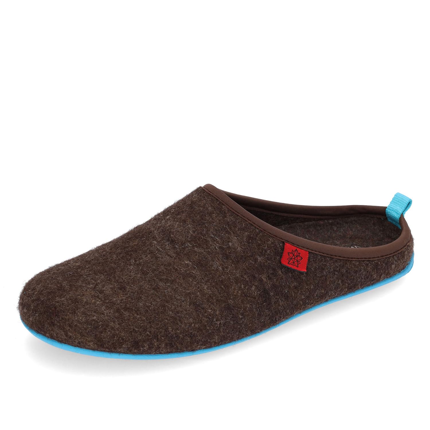 Unisex-Hausschuh aus braunerer Naturwolle und Feinfilz mit anatomischer Sohle - Made in Spain, Braun Blau, 49 EU