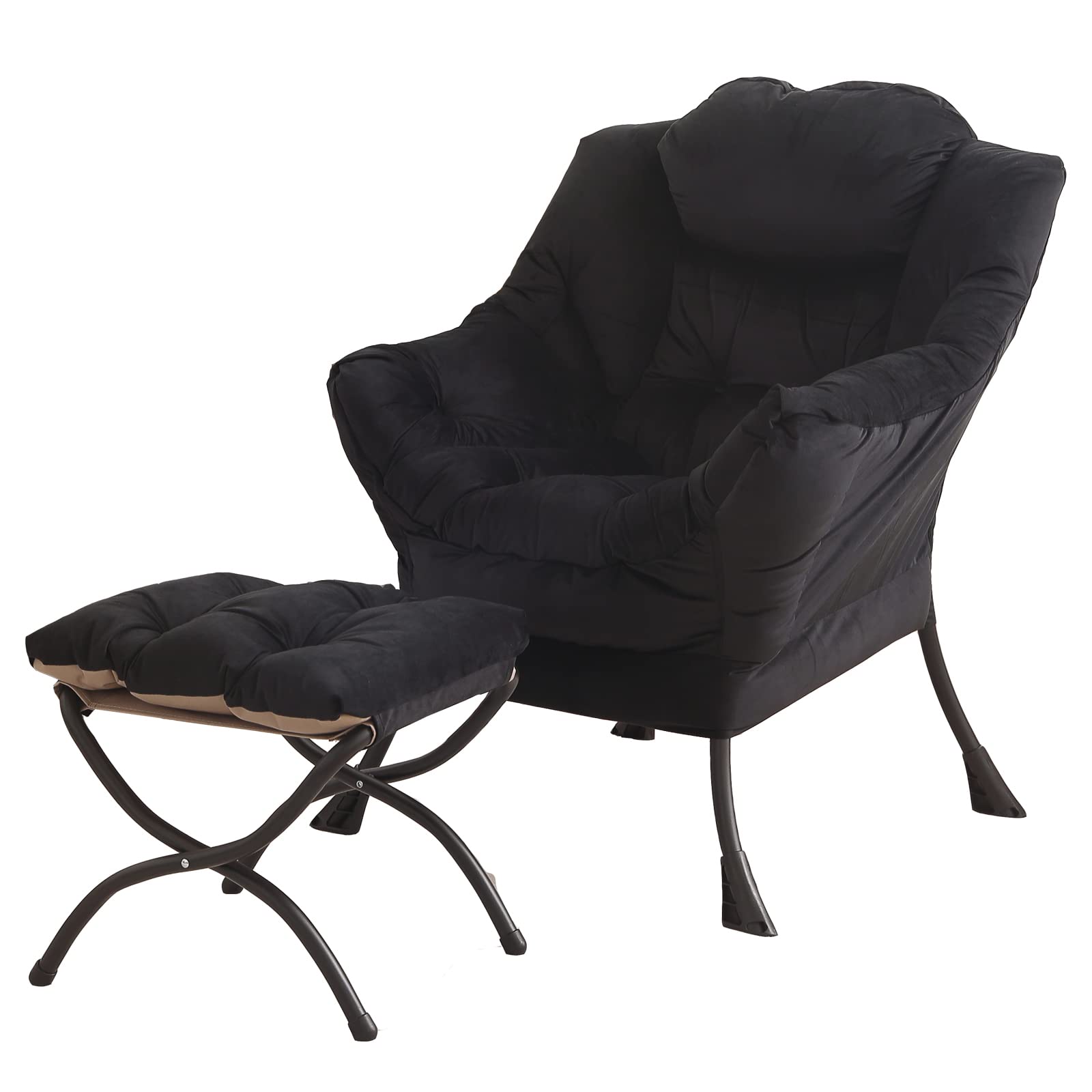 Tiita Lazy Chair with Ottoman, Modern Large Accent Lounge Chair, Leisure Sofa Armchair with Ottoman, Reading Chair with Footrest for Bedroom, Living Room, Dorm Rooms, Garden and Courtyard