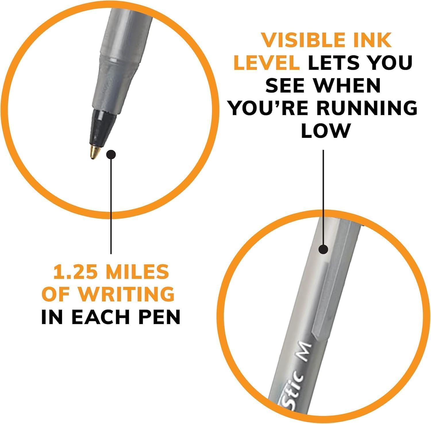 BIC Round Stic Xtra Life Ballpoint Pens, Bulk Pack of Black Ink Pens, Medium point 1.0 mm, Pack of 300