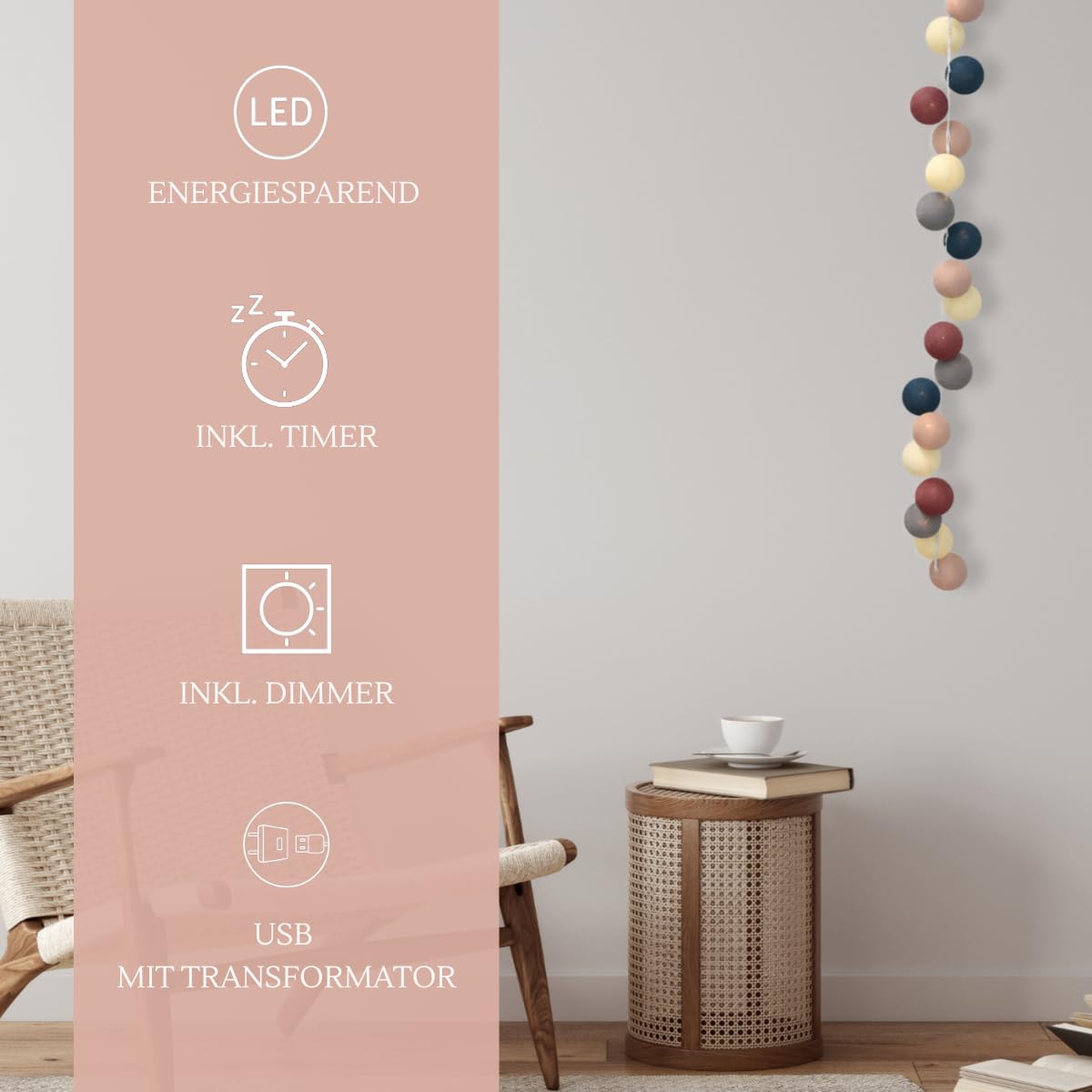 CREATIVECOTTON Cadena de luces LED con temporizador y regulador de luz incluido (Harmony, 35 bolas)